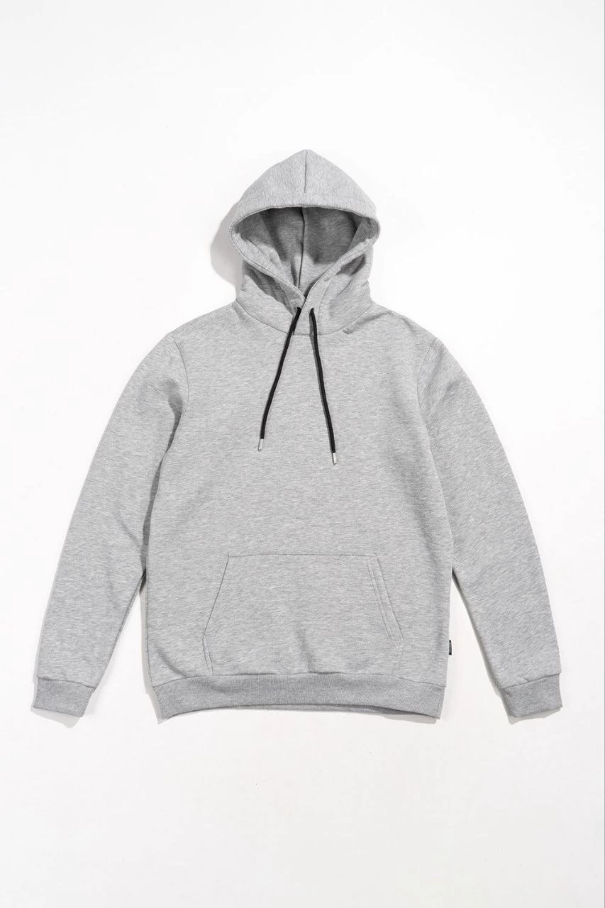 Kadın Kapüşonlu Kanguru Cepli 3 İplik Pamuklu Oversize Hoodie Sweatshirt - Gri