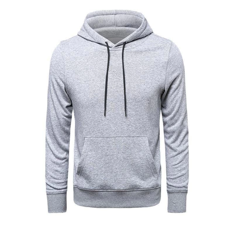 Erkek 3 İplik Pamuklu Kapüşonlu Cepli Hoodie Sweatshirt - Gri