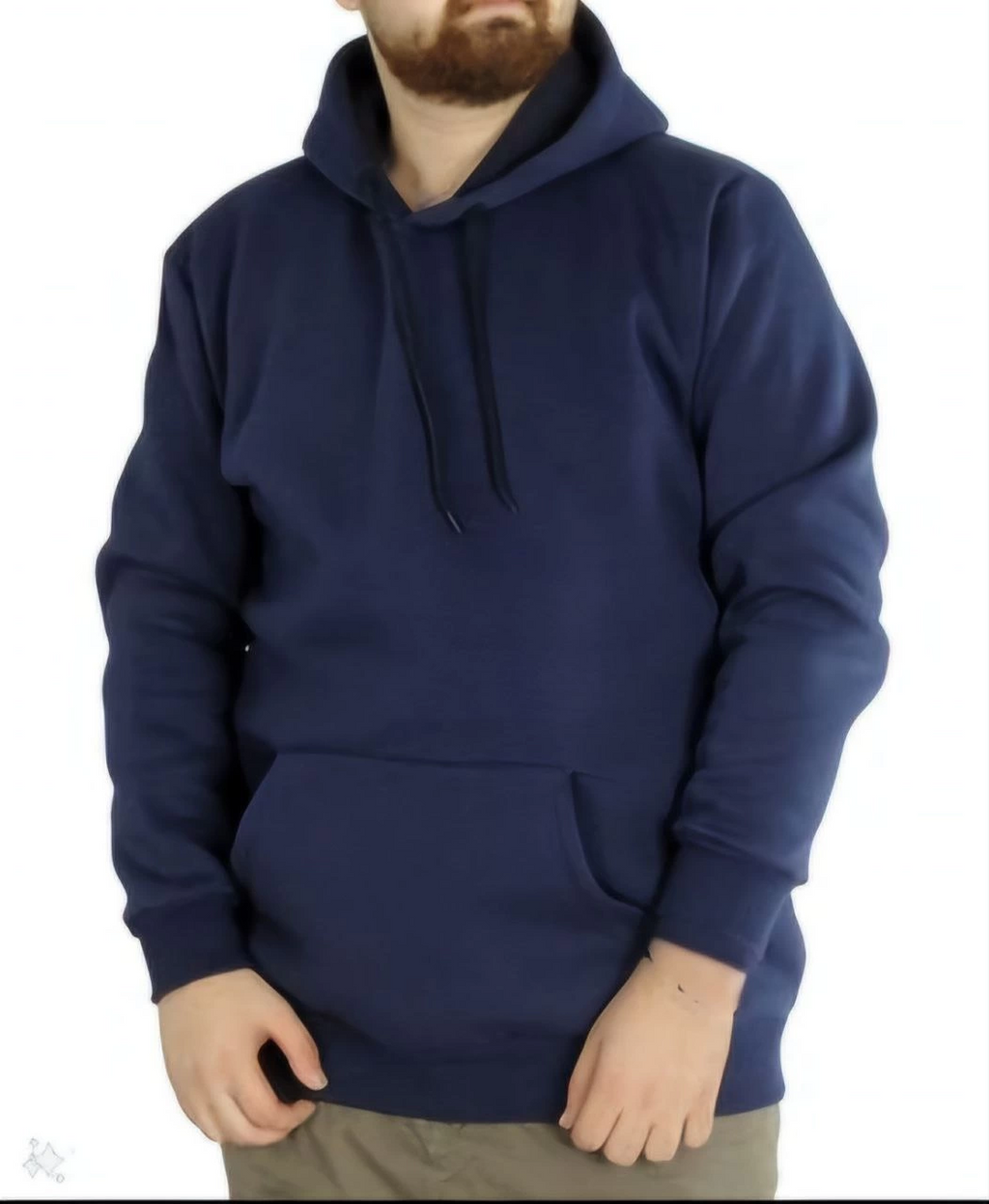 Erkek 3 İplik Pamuklu Kapüşonlu Cepli Hoodie Sweatshirt - Lacivert