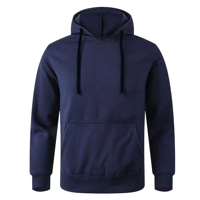 Erkek 3 İplik Pamuklu Kapüşonlu Cepli Hoodie Sweatshirt - Lacivert