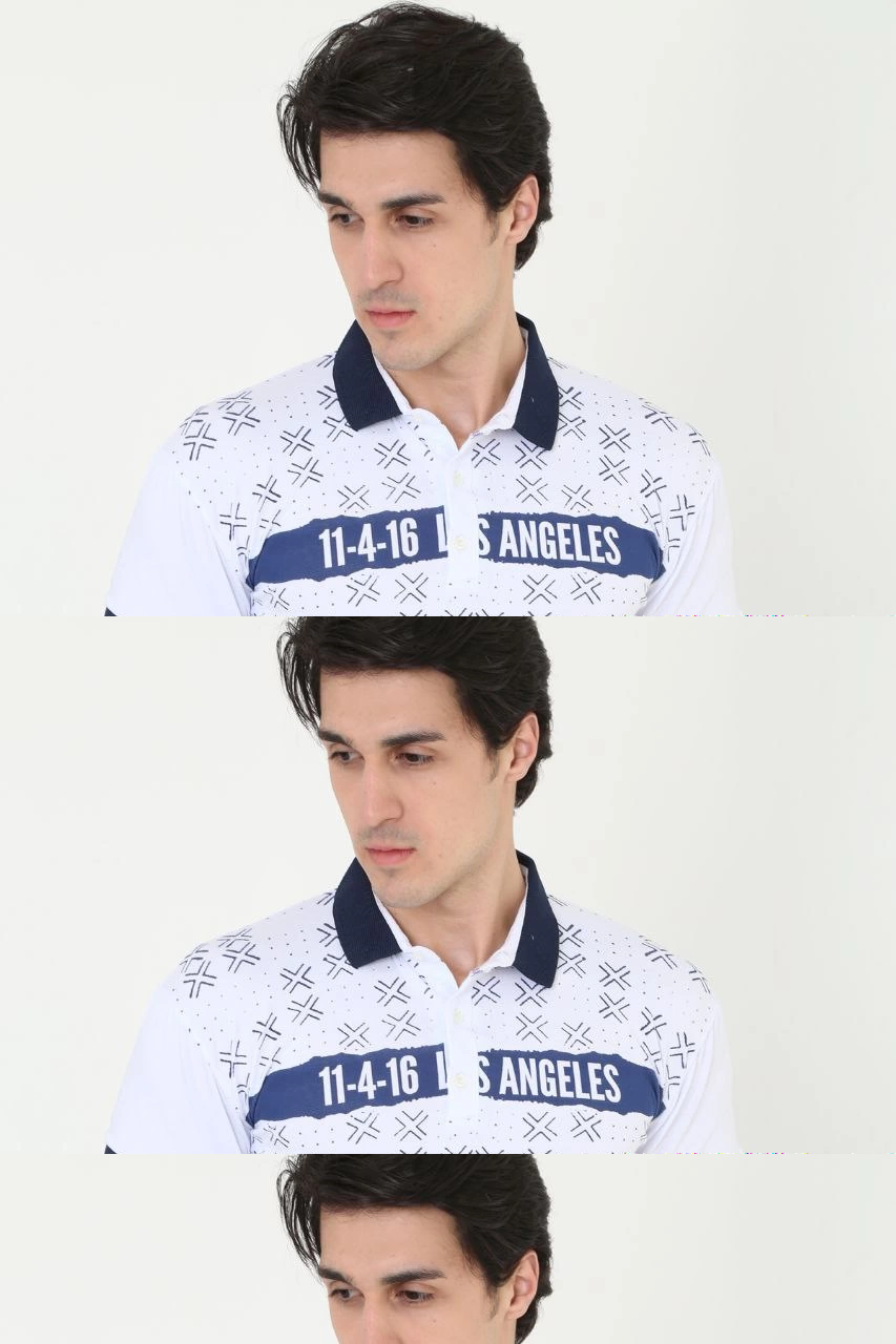 Erkek Polo Yaka Tişört Slim Fit Baskılı Kısa Kol T-Shirt - Beyaz