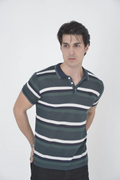 Erkek Polo Yaka tişört Slim Fit Dokuma Çizgili  Kısa kol T-Shirt - Haki
