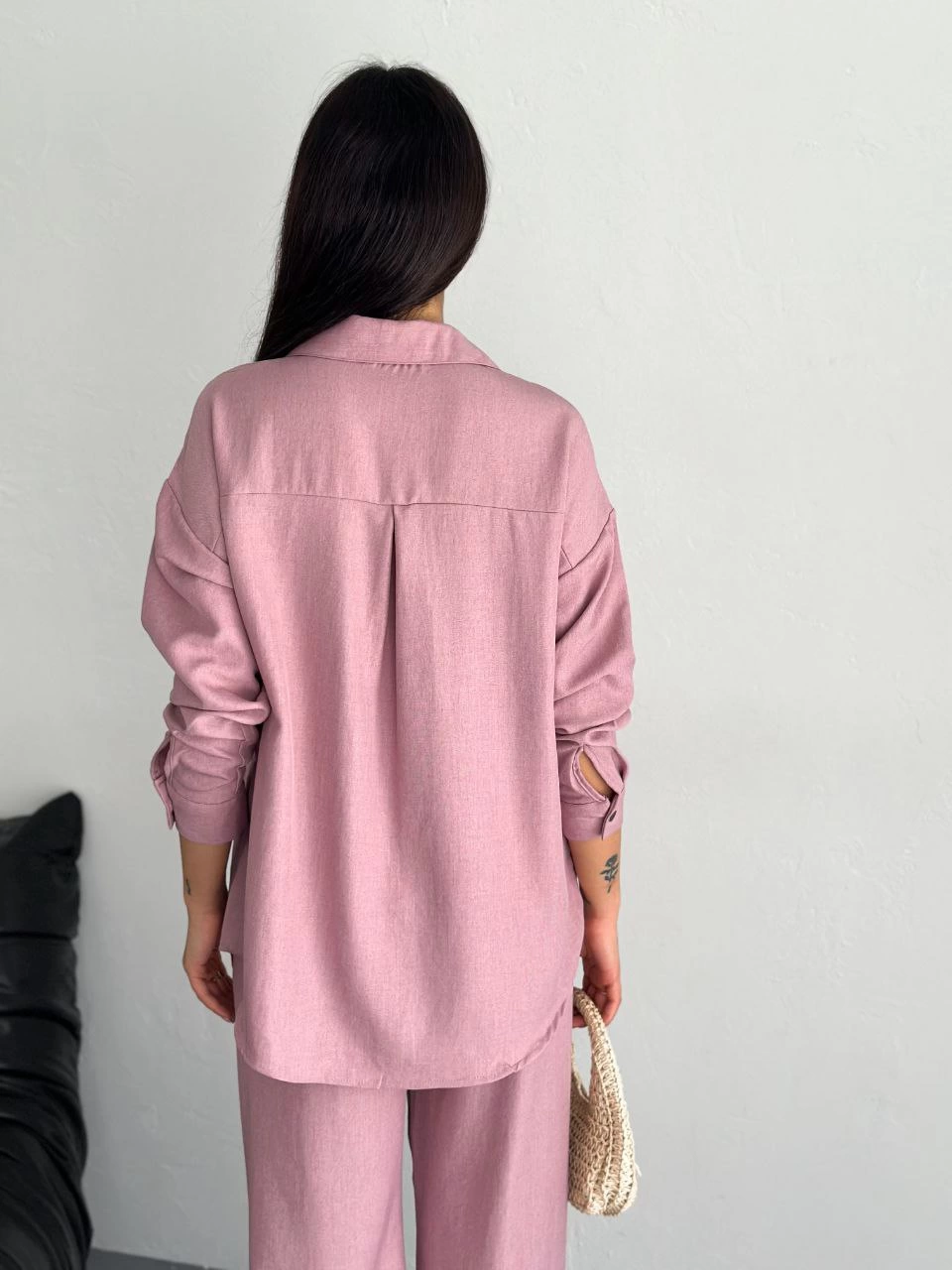 Kadın Gömlek Pantolon ikili Alt-Üst Takım - Toz Pembe