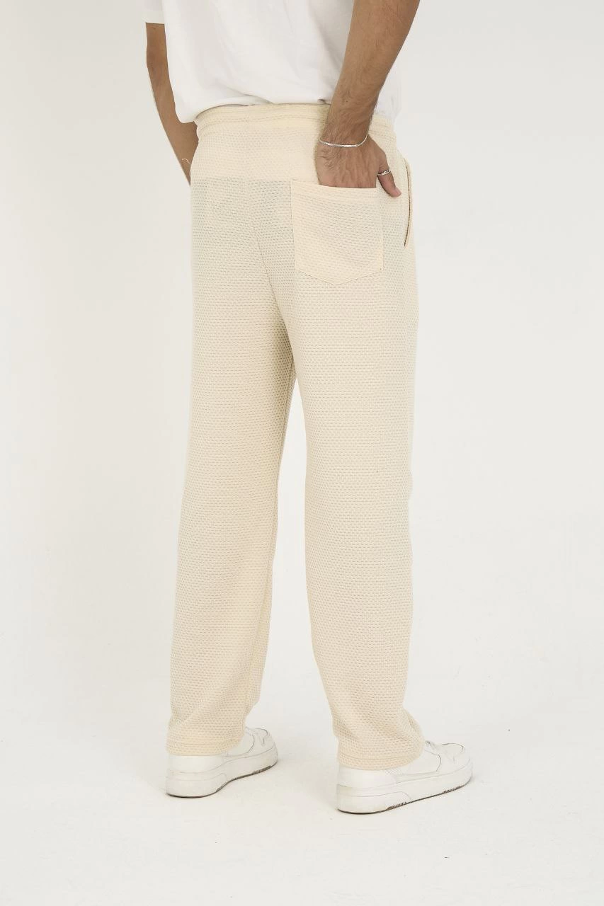 Erkek Jakar Kutu Desenli Baggy Eşofman Pantolon - Bej