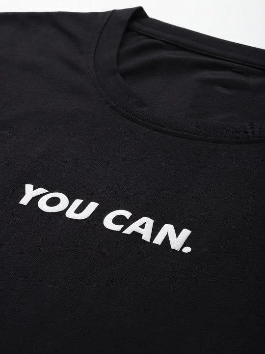 Kadın Baskılı T-Shirt Kısa Kol Bisiklet Yaka Oversize Rahat Kalıp Tişört - Siyah