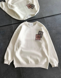 Kadın Bisiklet Yaka Kilim Halı Baskılı 3 İplik Pamuklu Sweatshirt - Beyaz