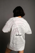 Kadın Bisiklet Yakalı Sırt Baskılı  Kısa kol Oversize T-Shirt - Beyaz