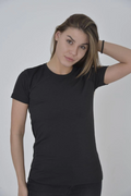 Kadın Omuz Fileli T-Shirt Kısa Kol Bisiklet Yaka Slimfit Tişört  - Siyah