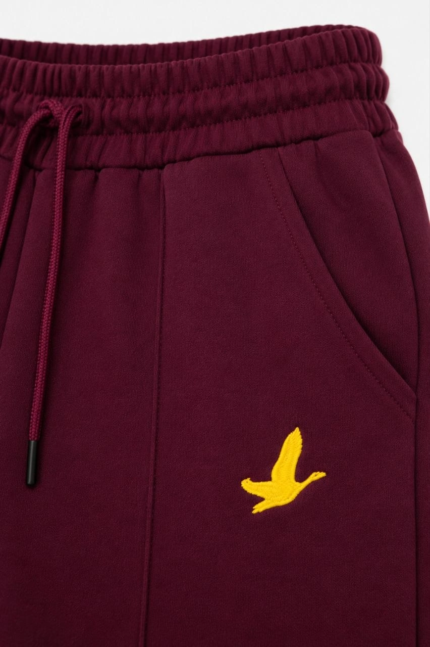 Kadın Osy Modal Cima Dikişli Nakışlı Cepli Oversize Bol Paça Eşofman Altı - Bordo