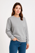 Kadın 3 İplik Pamuklu Düz Bisiklet Yaka SweatShirt - Gri