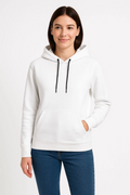 Kadın Kapüşonlu Kanguru Cepli 3 İplik Pamuklu Oversize Hoodie Sweatshirt - Beyaz
