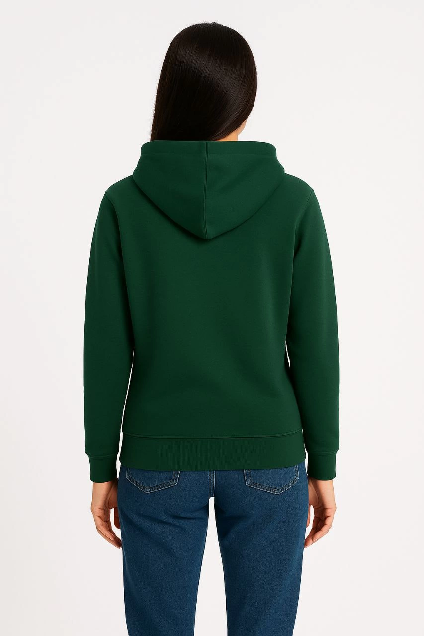 Kadın 3 İplik Pamuklu Kapüşonlu Kanguru Cepli Sweatshirt hoodie - Haki