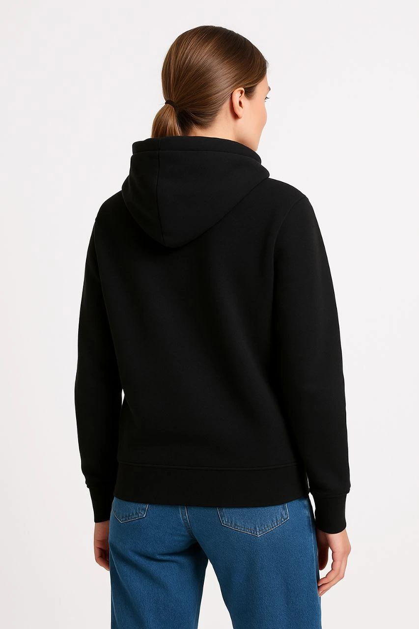Kadın 3 İplik Pamuklu Kapüşonlu Kanguru Cepli Sweatshirt hoodie - Siyah