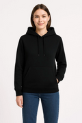 Kadın 3 İplik Pamuklu Kapüşonlu Kanguru Cepli Sweatshirt hoodie - Siyah