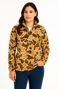 Kadın Yarım Fermuarlı Desenli Polar Sweatshirt Oversize Rahat Kalıp - Kahverengi