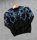 Kadın Yıldırım Baskılı Bisiklet Yaka 3 iplik pamuklu Sweatshirt - Siyah
