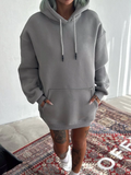 Kadın Kapüşonlu Kanguru Cepli 3 İplik Pamuklu Oversize Hoodie Sweatshirt - Boyalı Gri