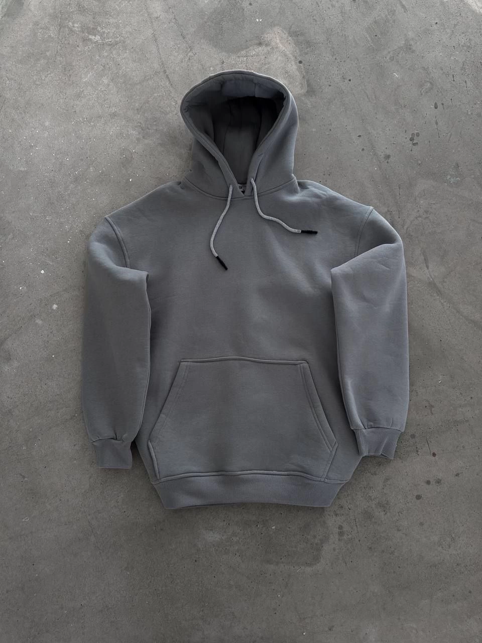 Kadın Kapüşonlu Kanguru Cepli 3 İplik Pamuklu Oversize Hoodie Sweatshirt - Boyalı Gri