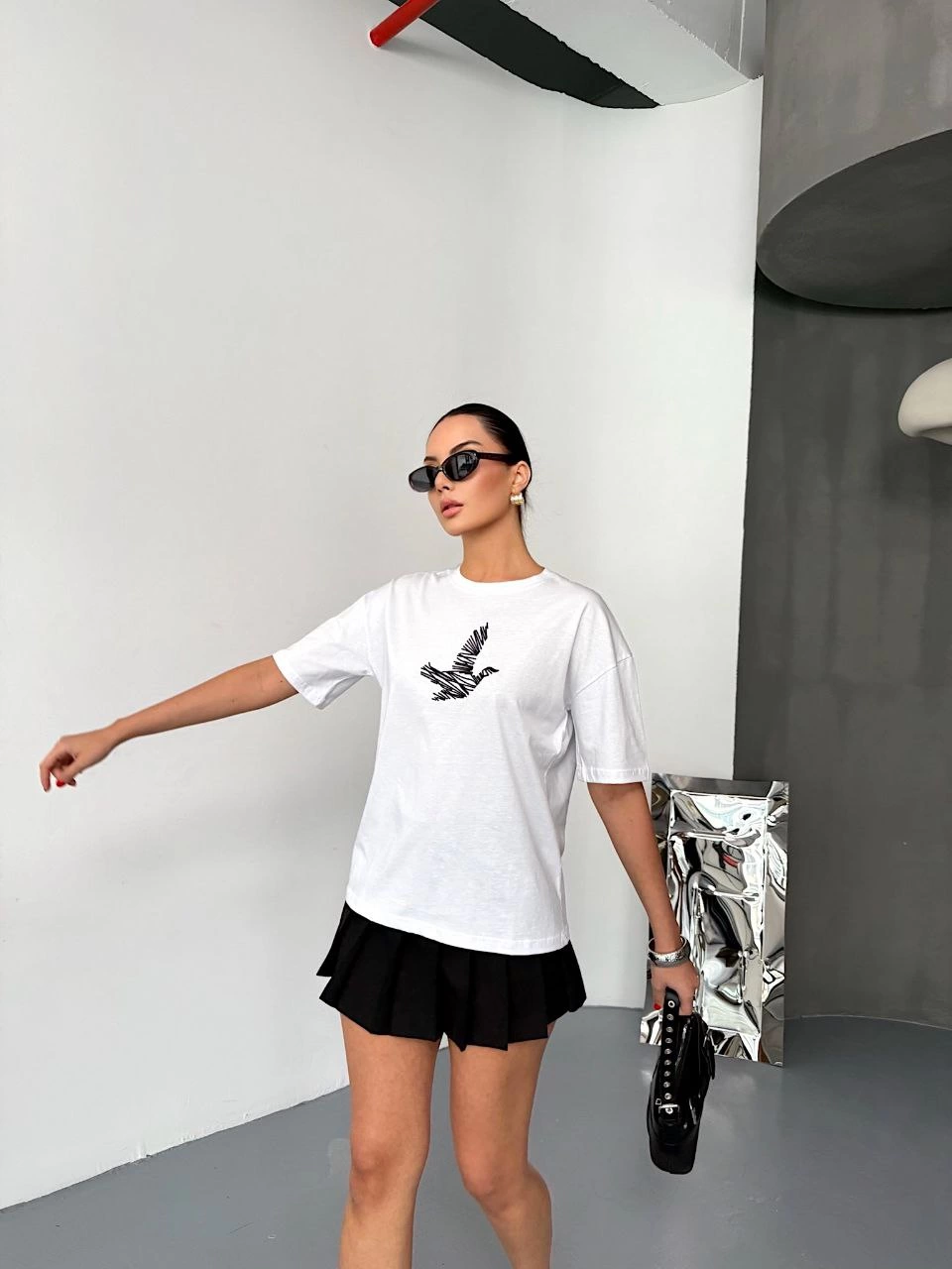 KADIN Baskılı T-Shirt Kısa Kol Bisiklet Yaka Regular Fit Yazlık Tişört - Beyaz