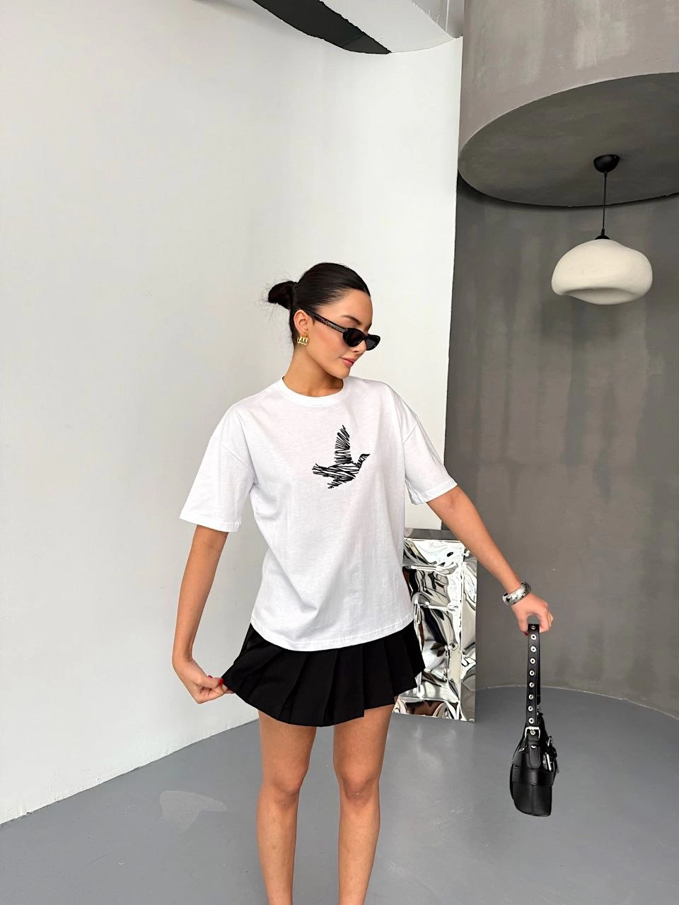 KADIN Baskılı T-Shirt Kısa Kol Bisiklet Yaka Regular Fit Yazlık Tişört - Beyaz