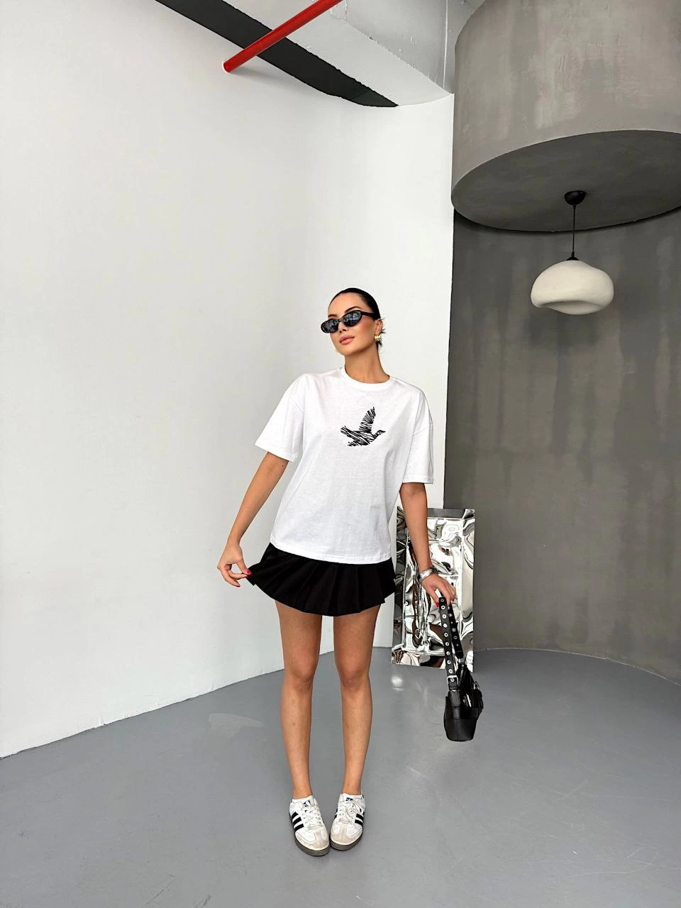 KADIN Baskılı T-Shirt Kısa Kol Bisiklet Yaka Regular Fit Yazlık Tişört - Beyaz