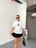 KADIN Baskılı T-Shirt Kısa Kol Bisiklet Yaka Regular Fit Yazlık Tişört - Beyaz