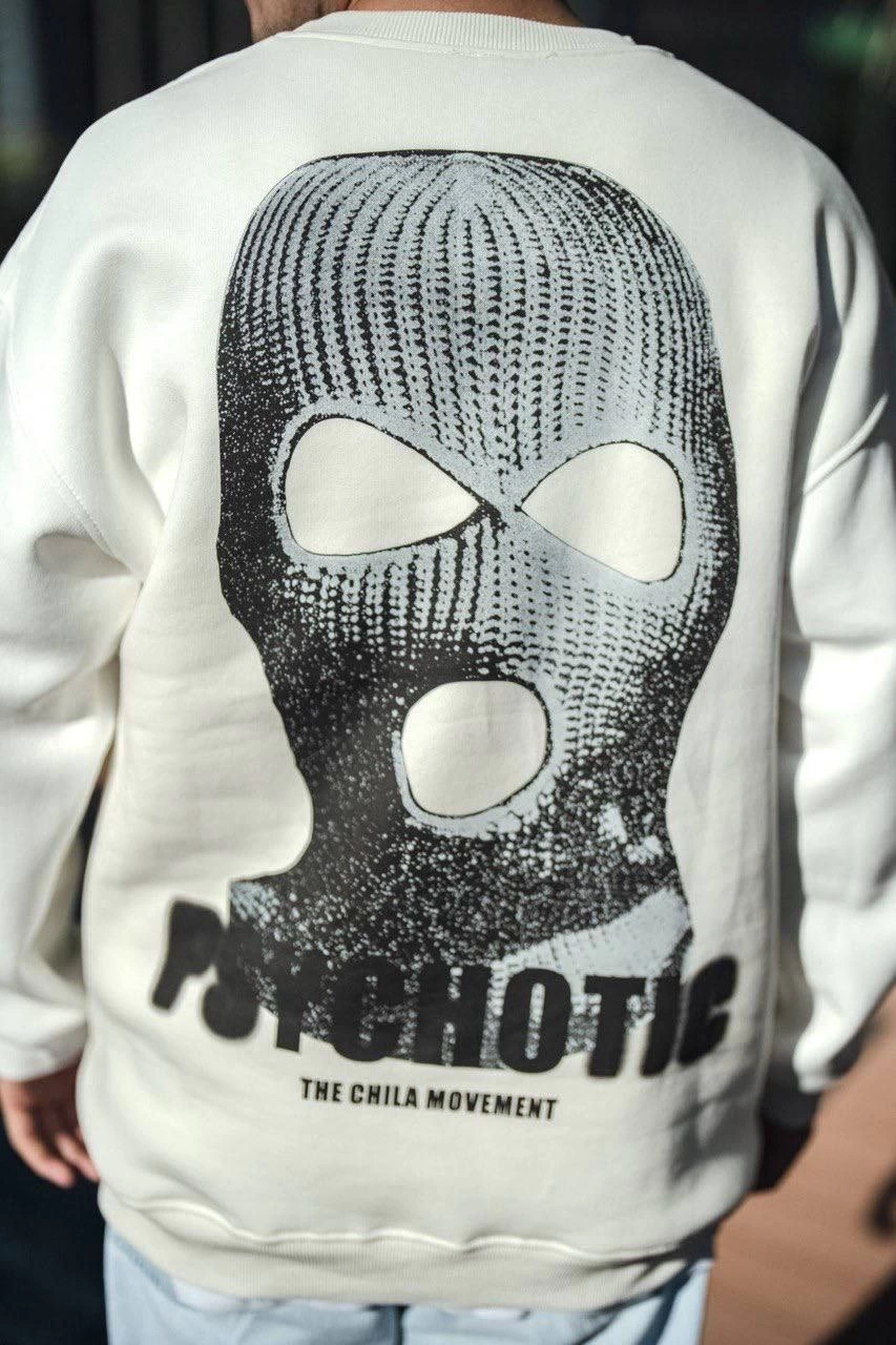 Erkek 3 iplik pamuklu Kışlık Bisiklet Yaka Baskılı SweatShirt - Beyaz