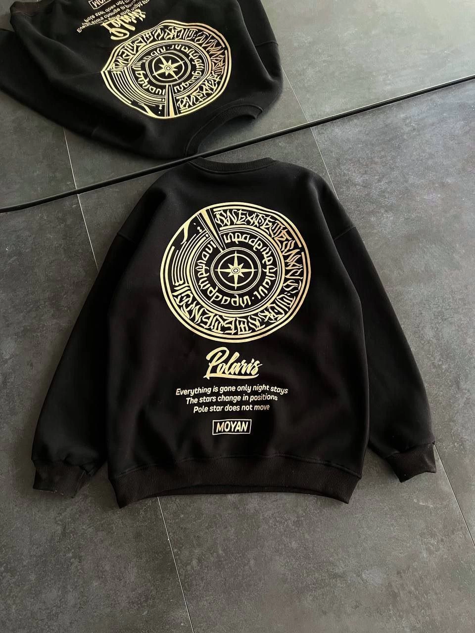 Kadın 3 iplik Pamuklu Bisiklet Yaka Baskılı SweatShirt - Siyah