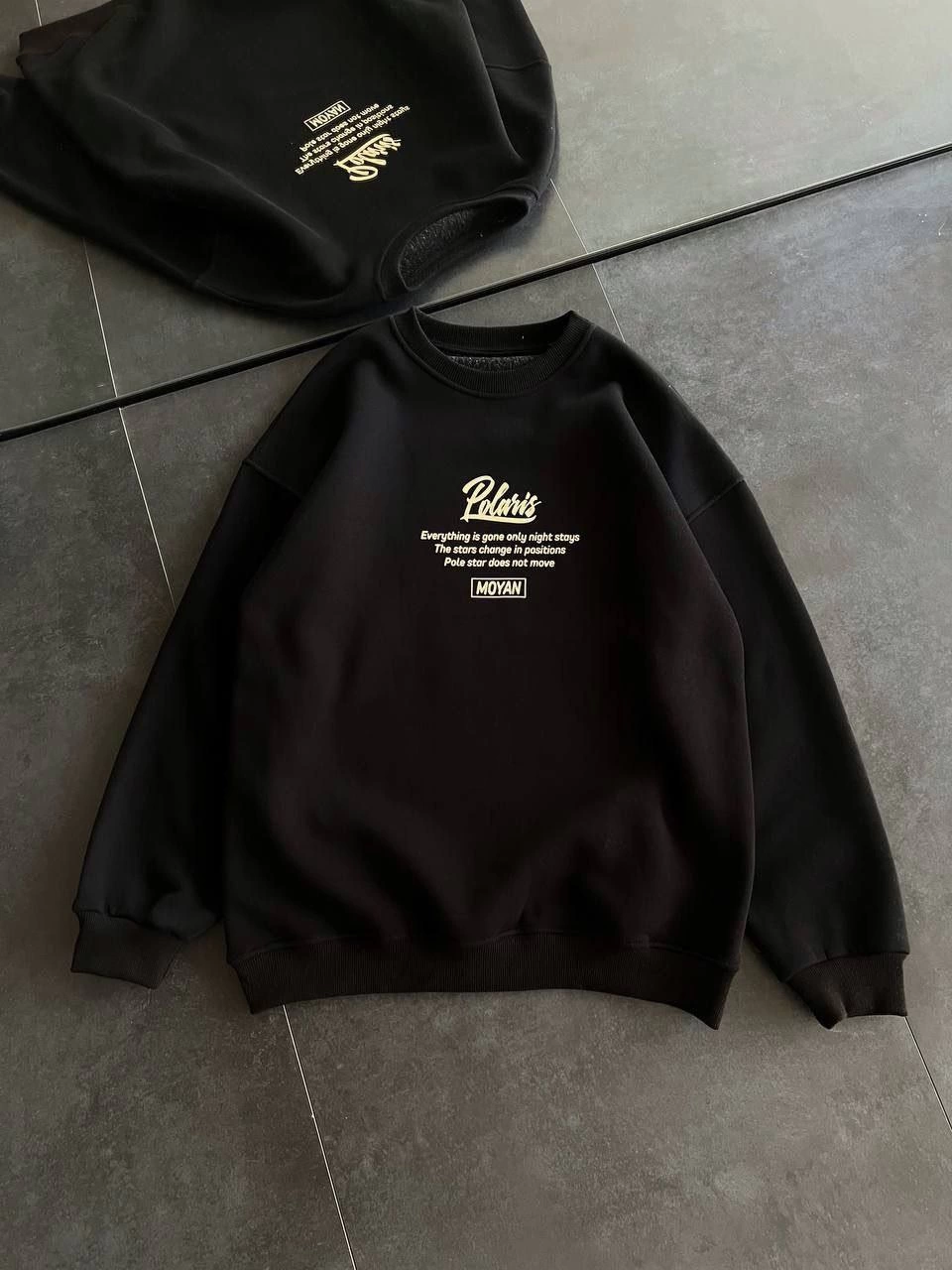 Kadın 3 iplik Pamuklu Bisiklet Yaka Baskılı SweatShirt - Siyah