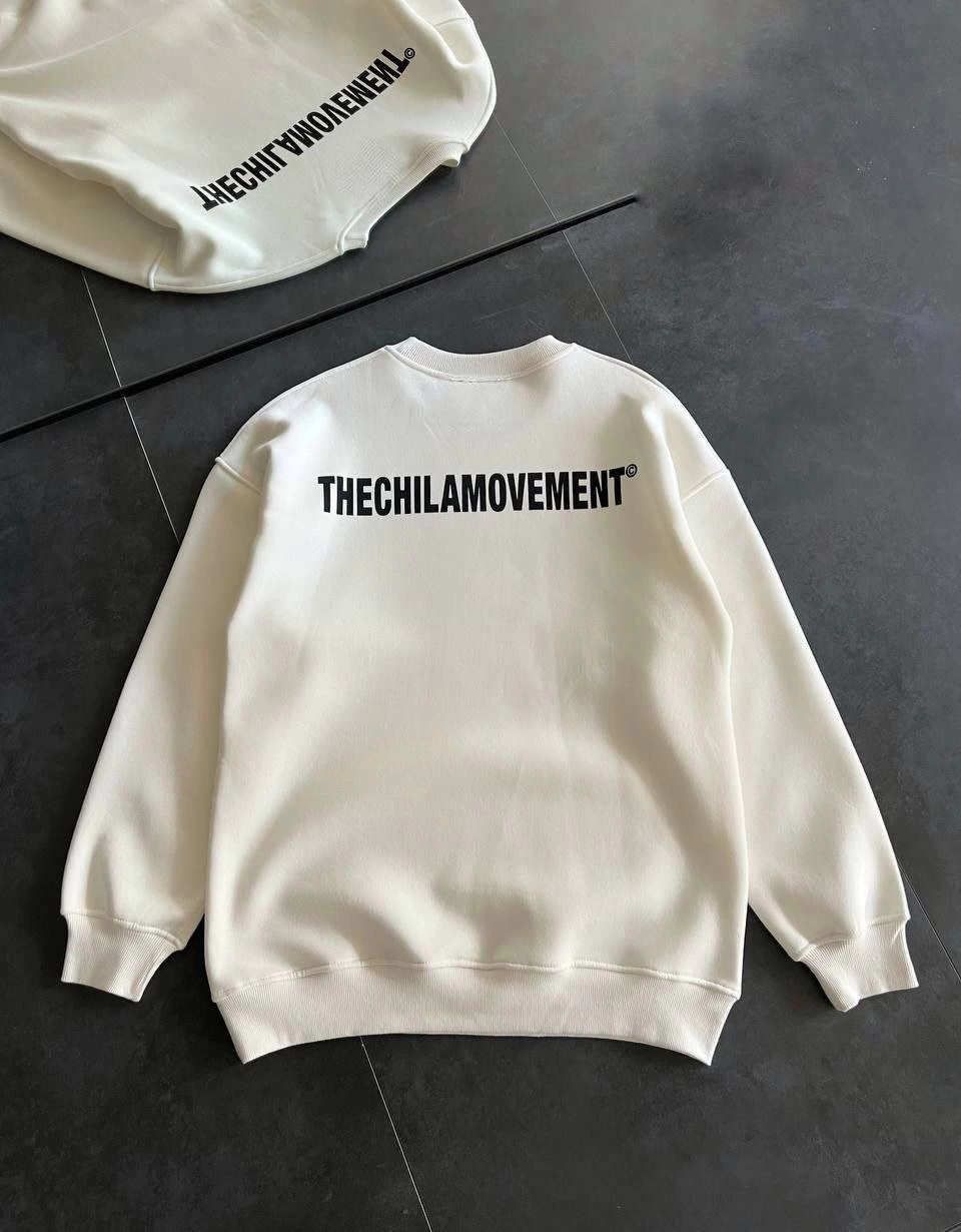 Erkek 3 iplik pamuklu Kışlık Bisiklet Yaka Oversize Baskılı SweatShirt - Beyaz