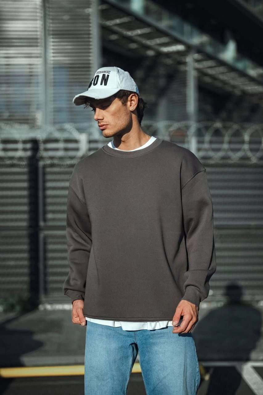 Erkek Bisiklet Yaka 3 iplik Pamuklu Basic SweatShirt  - Antrasit