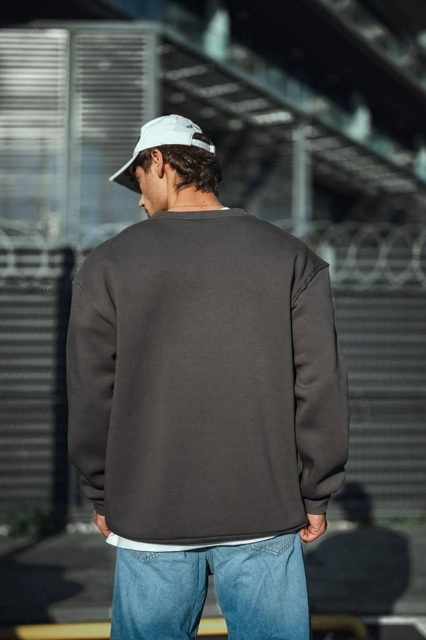 Erkek Bisiklet Yaka 3 iplik Pamuklu Basic SweatShirt  - Antrasit