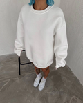 Kadın Bisiklet Yaka 3 İplik Pamuklu Basic SweatShirt - Beyaz