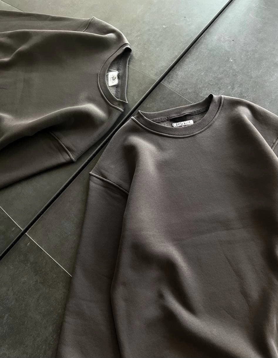 Kadın Bisiklet Yaka 3 İplik Pamuklu Basic SweatShirt - Füme