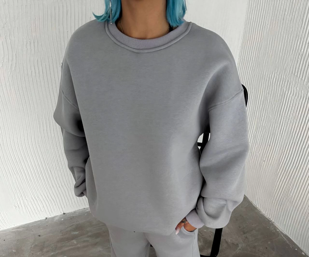 Kadın Bisiklet Yaka 3 İplik Pamuklu Basic SweatShirt - Gri