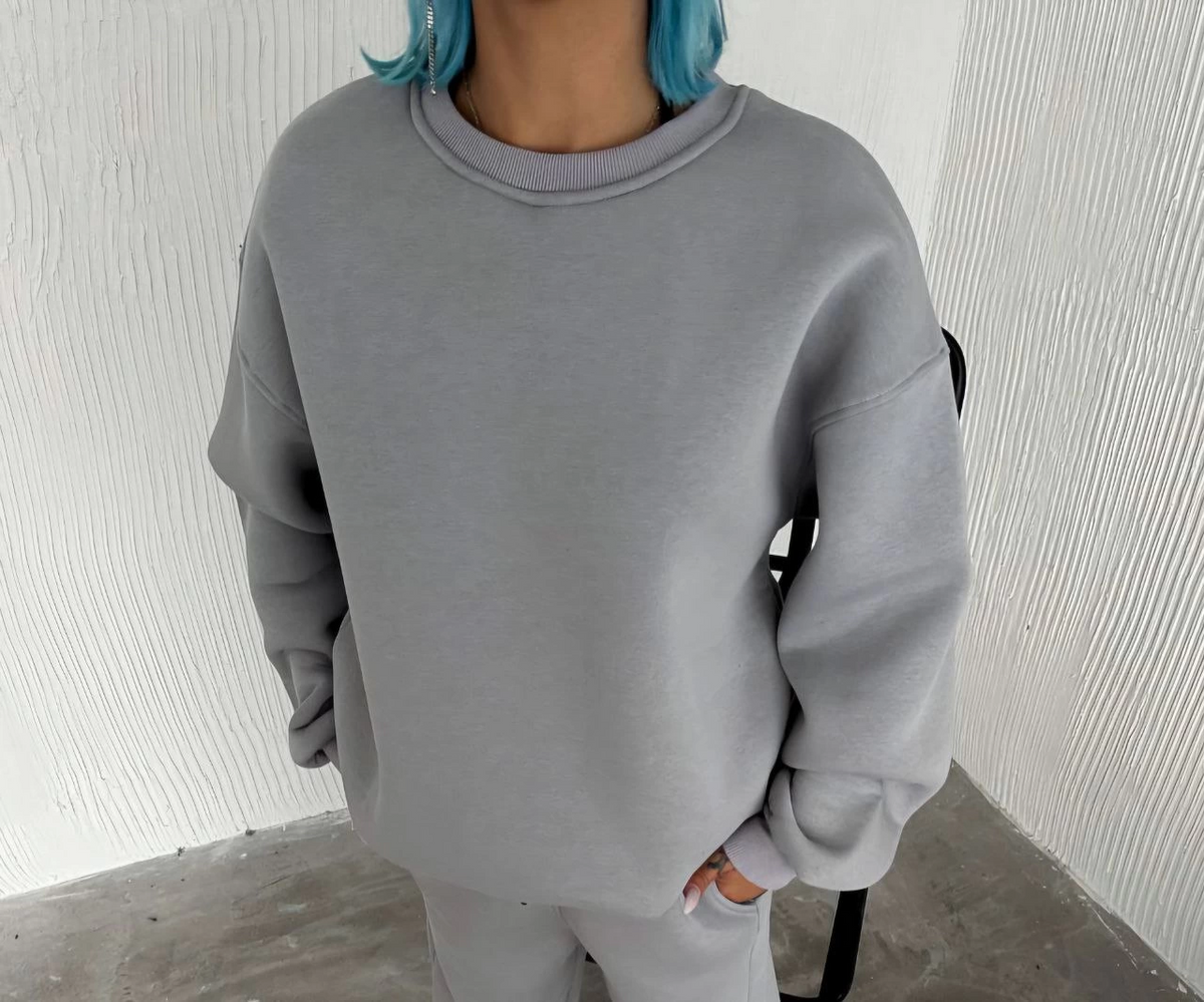 Kadın Bisiklet Yaka 3 İplik Pamuklu Basic SweatShirt - Gri