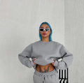 Kadın Bisiklet Yaka 3 İplik Pamuklu Basic SweatShirt - Gri
