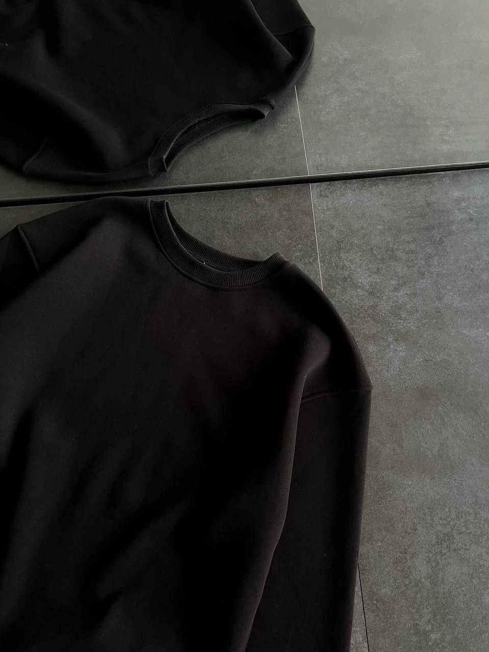 Kadın Bisiklet Yaka 3 İplik Pamuklu Basic SweatShirt - Siyah