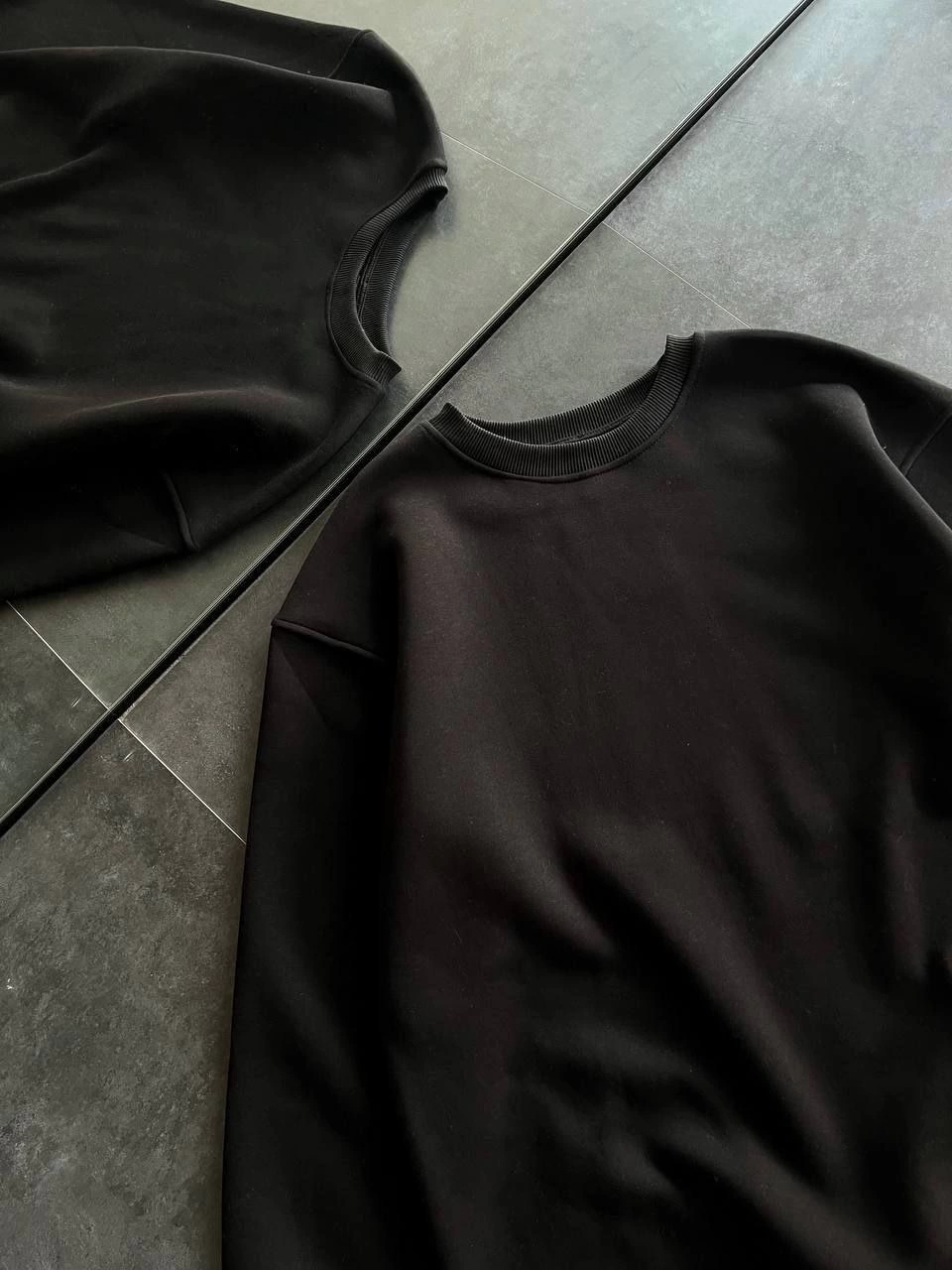 Kadın Bisiklet Yaka 3 İplik Pamuklu Basic SweatShirt - Siyah