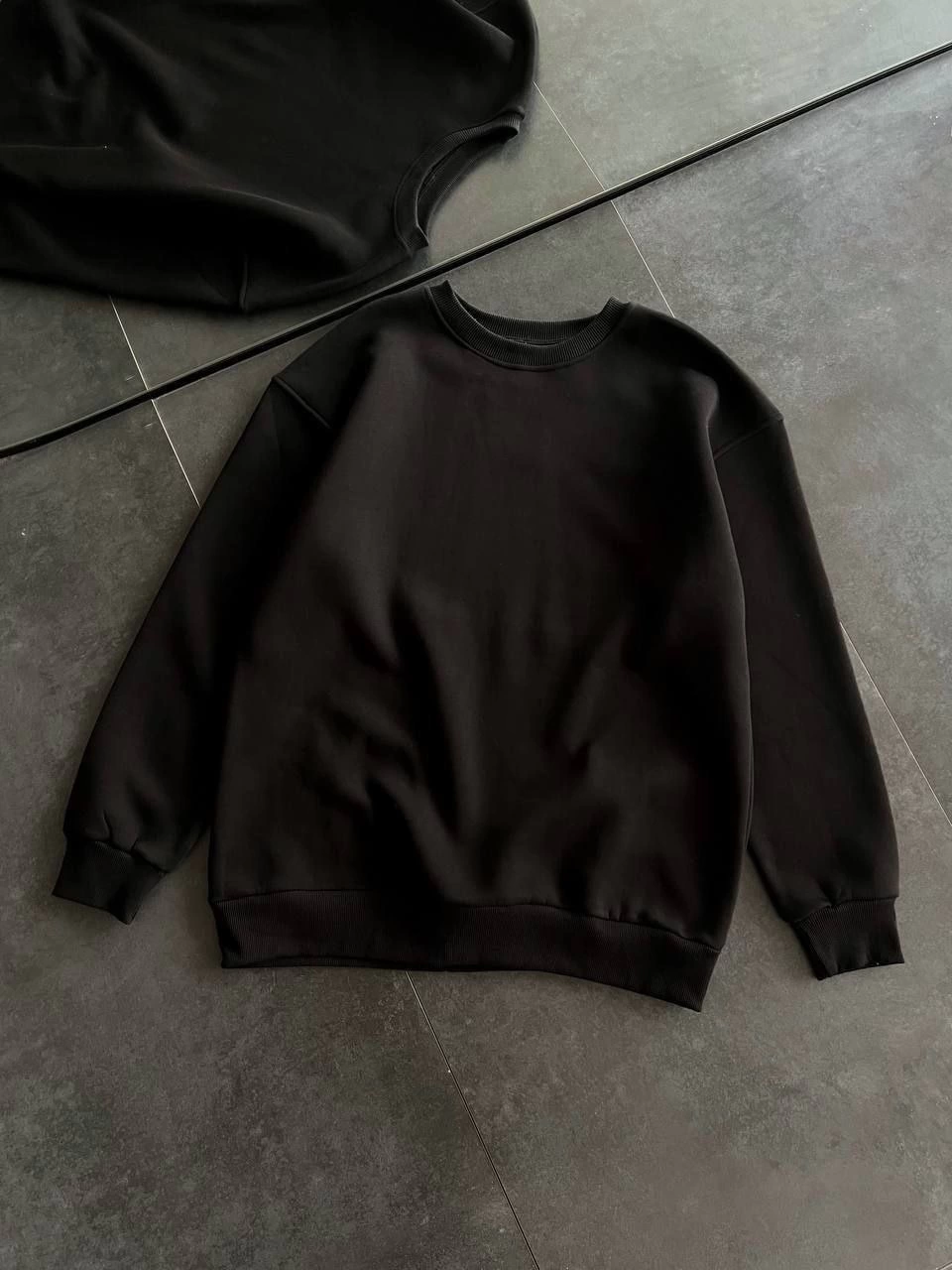 Kadın Bisiklet Yaka 3 İplik Pamuklu Basic SweatShirt - Siyah