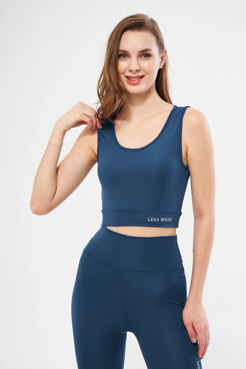 Kolsuz Sporcu Baskılı Crop - Turkuaz