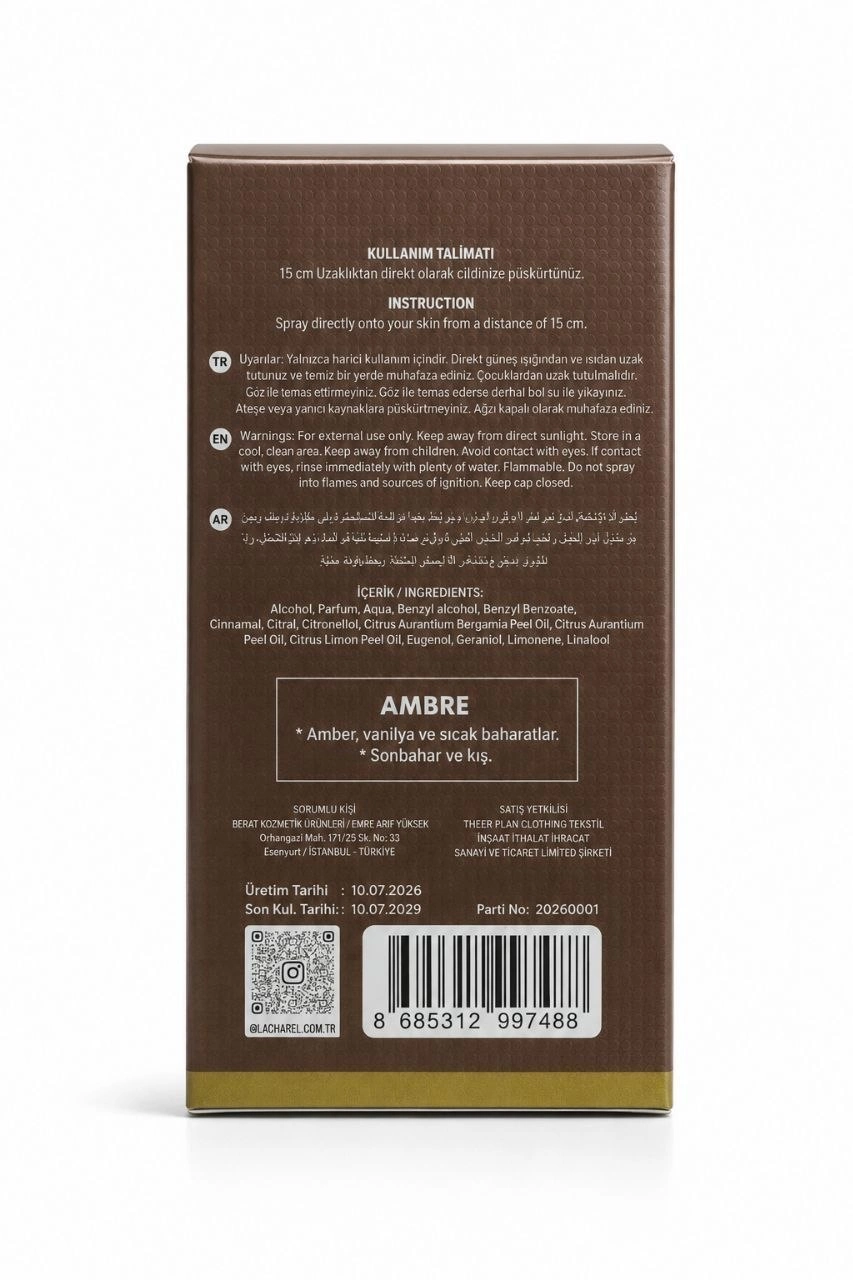 LACHAREL Ambre Eau De Parfum 50 ML Vanilyalı Amber ve Sıcak Baharatlı Parfüm