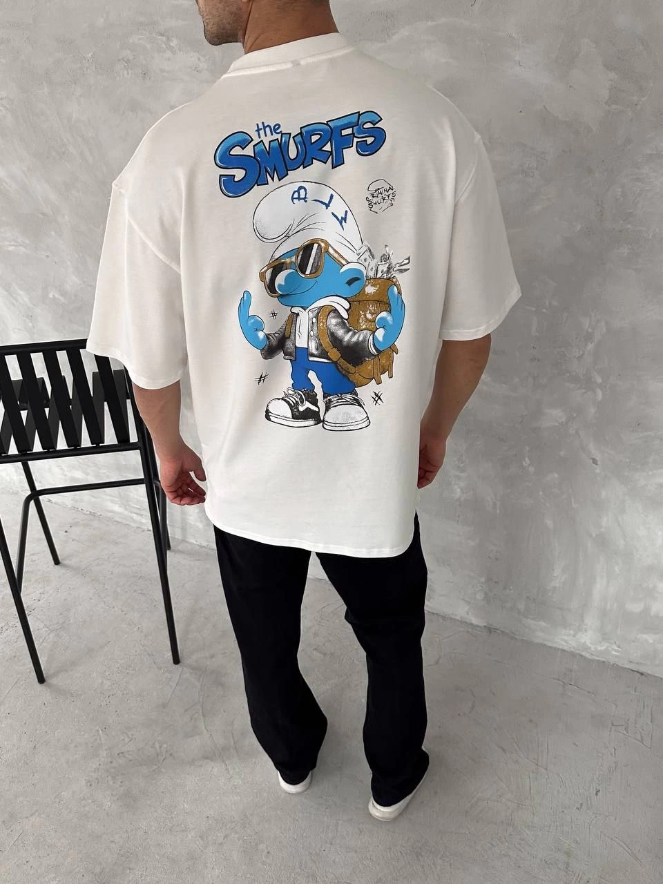 Erkek Ön ve Arka Baskılı T-Shirt Kısa Kol Bisiklet Yaka Regular Fit Tişört -  Beyaz