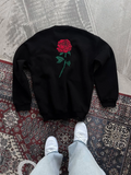 Kadın Oversize Kapüşonlu Cepli GÜL Baskılı 3 İplik Pamuklu Hoodie Sweatshirt - Siyah