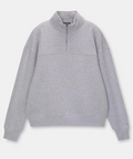 Kadın 3 İplik Pamuklu Oversize Yarım Fermuarlı Yakalı Basic Sweatshirt - Gri