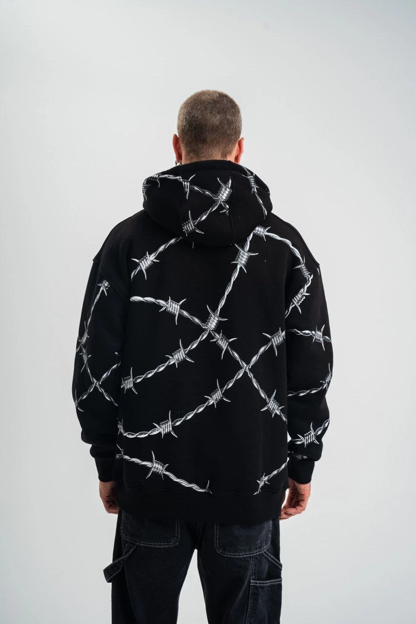 ERKEK Kapüşonlu Varak ve Pano Baskılı Hoodie  SweatShirt- Siyah