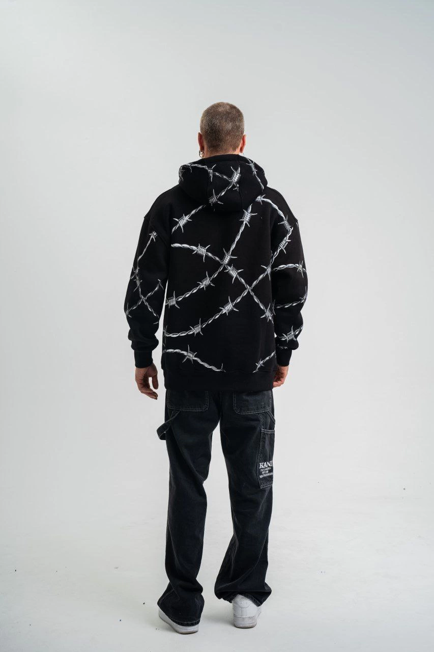 ERKEK Kapüşonlu Varak ve Pano Baskılı Hoodie  SweatShirt- Siyah