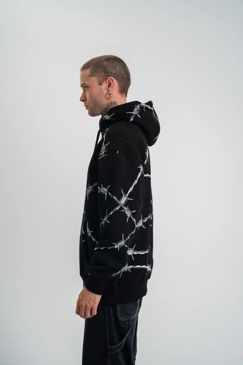 ERKEK Kapüşonlu Varak ve Pano Baskılı Hoodie  SweatShirt- Siyah