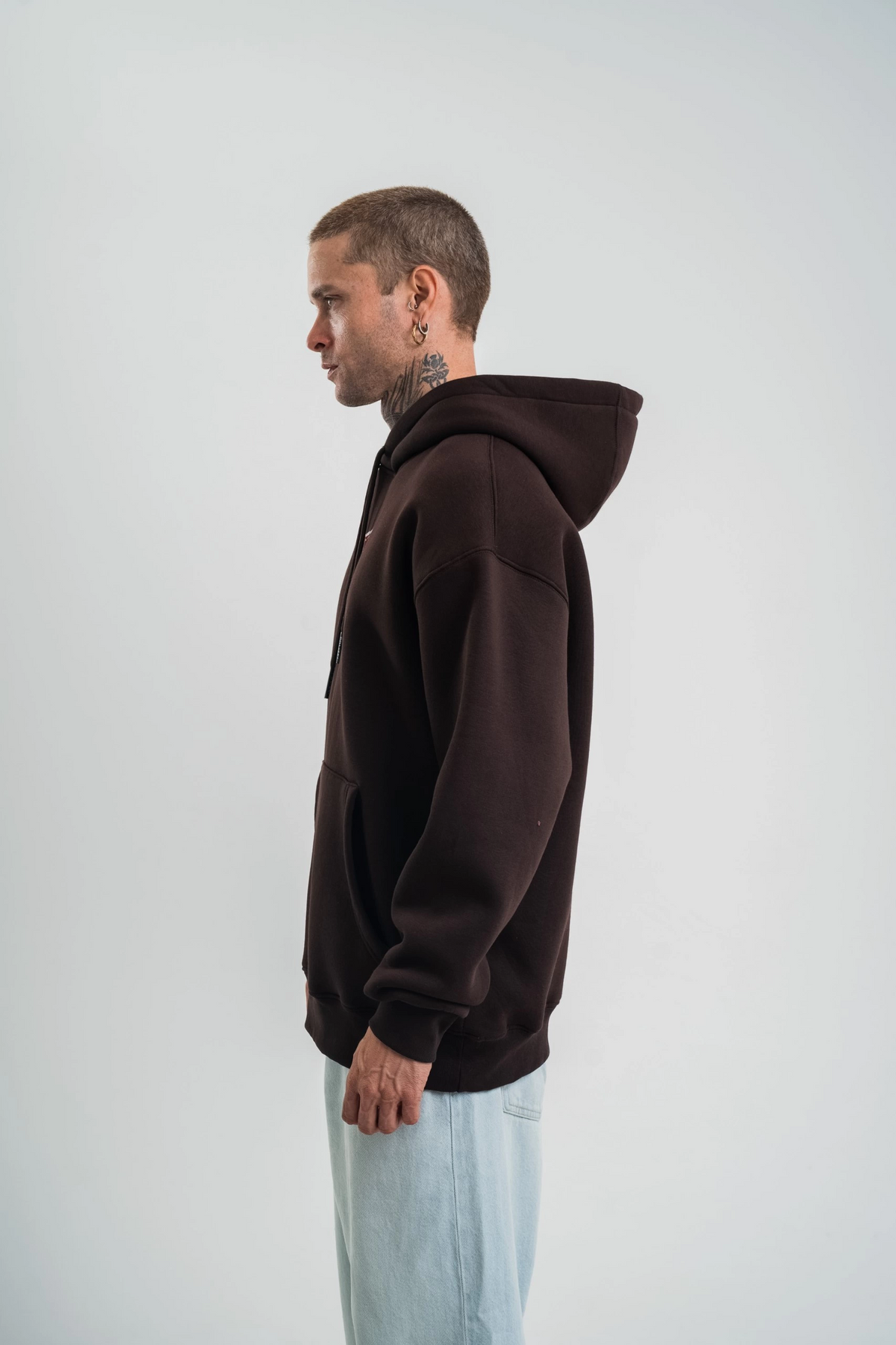 Erkek Nakışlı Kapüşonlu Oversize 3 İplik Pamuklu SweatShirt Hoodie - Siyah