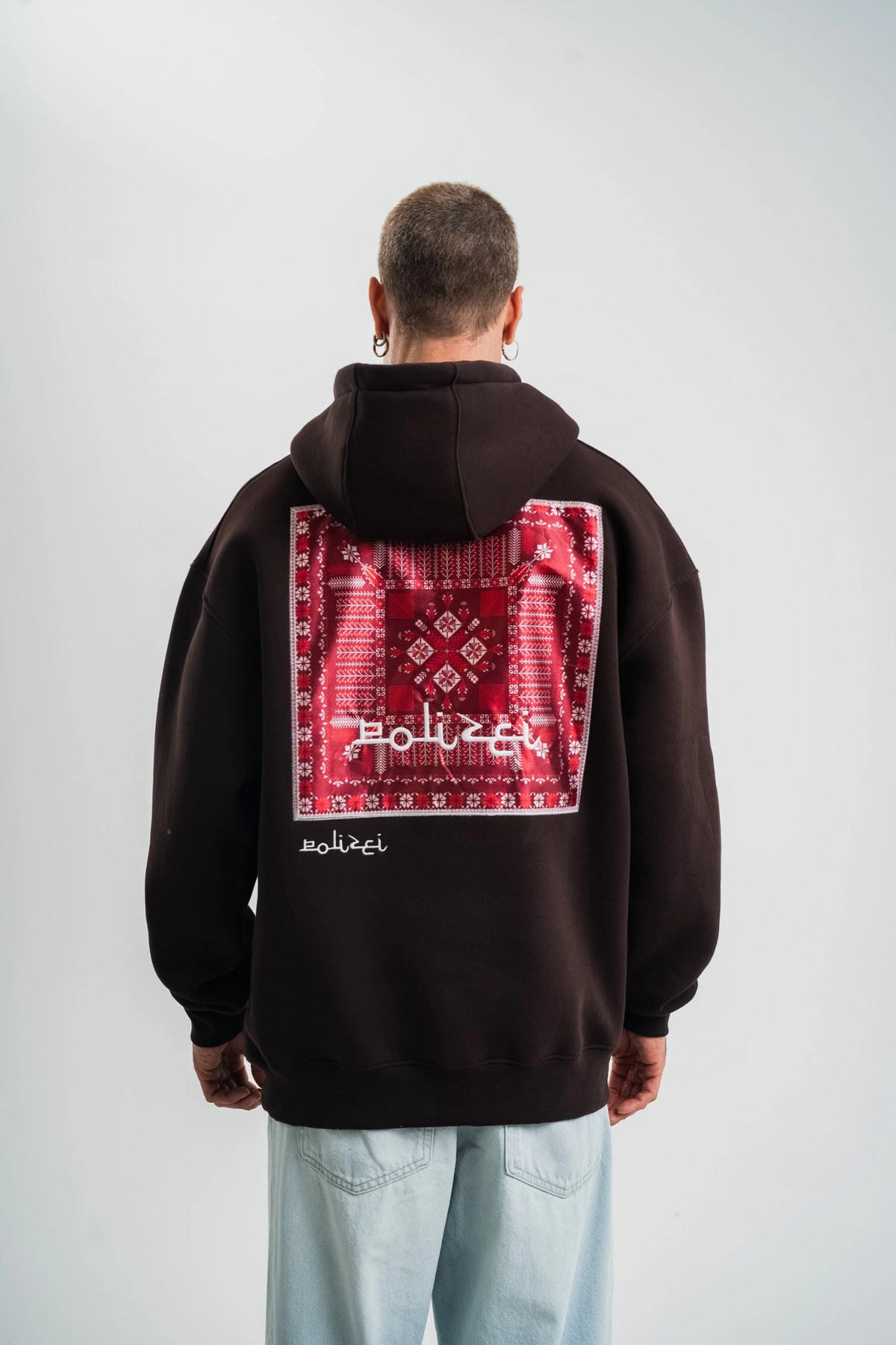 Erkek Nakışlı Kapüşonlu Oversize 3 İplik Pamuklu SweatShirt Hoodie - Siyah